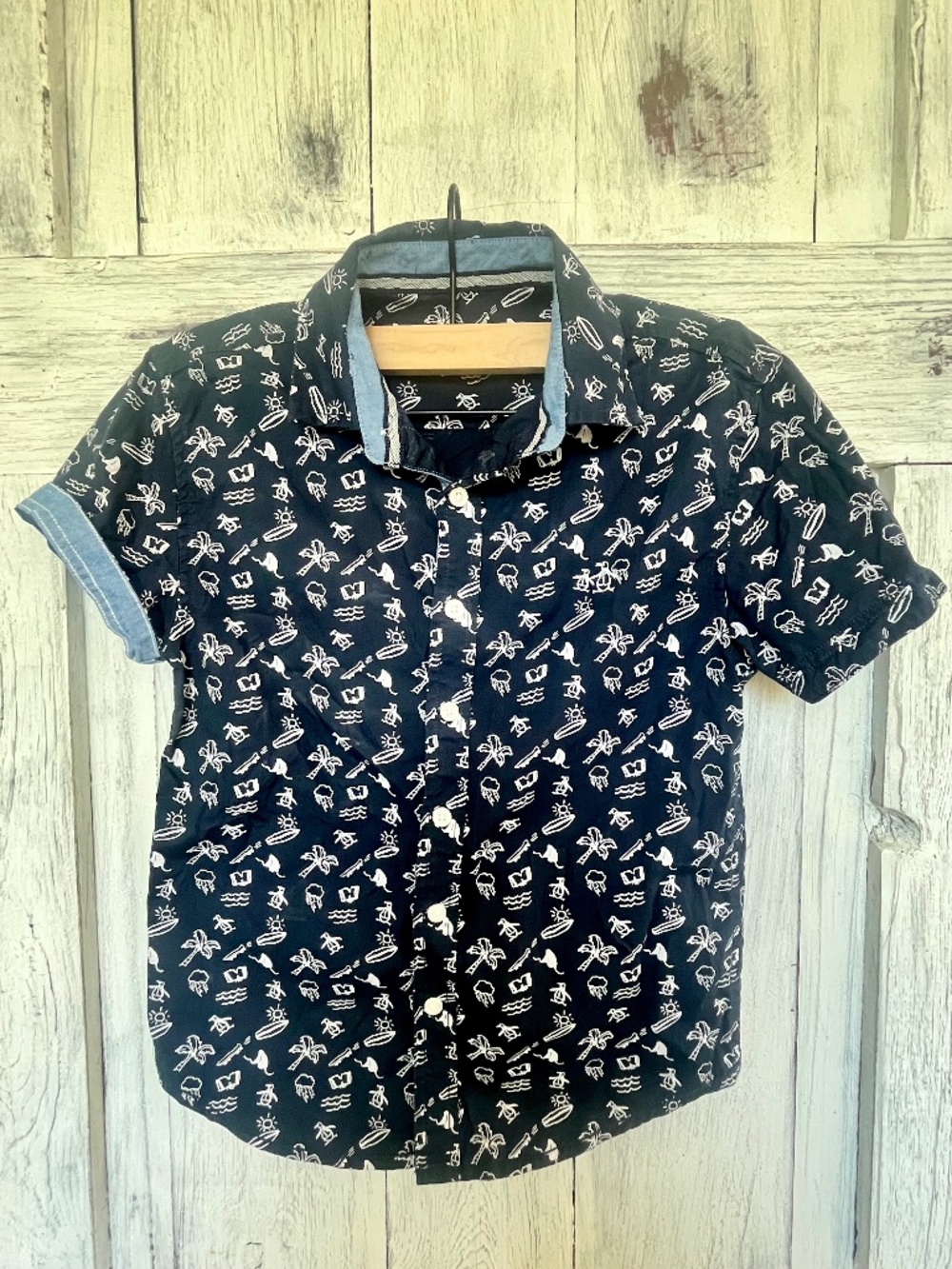 Original Penguin- Boys Preppy Surf Button Down Shirt- Size 8Y